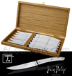 Gift box 6 -LE THIERS 140- steak knives Jean-Philip Goldsmith - blade and handle made from bright stainless steel  delivered in oak wooden box - suitable for dishwasher 