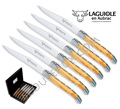 Laguiole en Aubrac: box of six Laguiole knives - handles are made in OLIVE wood - blade bolsters and plates in brushed stainless steel 