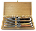 ARTO cutlery - Gift box 6 laguiole steak knives - BRIGHT stainless steel blade bolsters and plates  the handles are made in olivewood boxwood ebony palissander rosewood snakewood - delivered in oak wooden box 