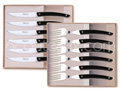 Gift boxes of LE THIERS High-Tech Claude Dozorme 6 steak knives and 6 forks with BLACK aluminum handle 