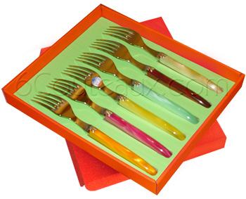 Laguiole forks, Box 6 Laguiole colored acrylic forks