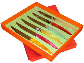 Le Thiers knives, Box 6 Le Thiers colored acrylic steak knives
