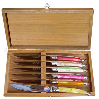 Thiers knives, Box 6 Thiers colored acrylic steak knives