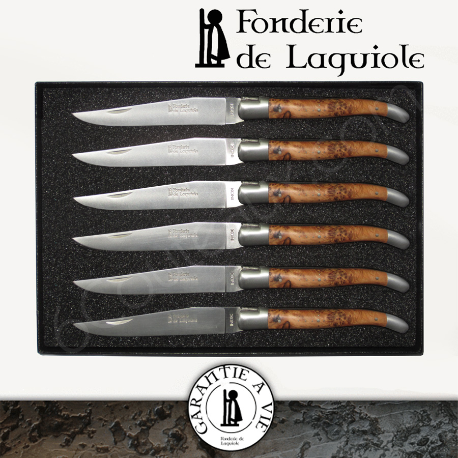 Fonderie de Laguiole, Box 6 laguiole steak knives juniper handles