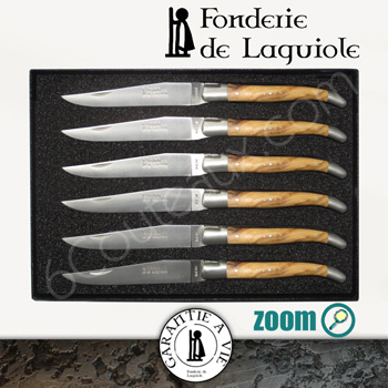Fonderie de Laguiole, laguiole steak knives Olive handles - box of 6