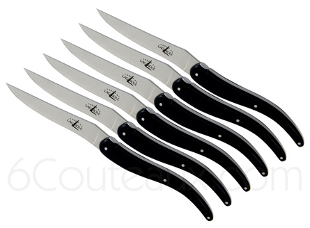 Christian Ghion Set of 6 Black Horn Steak Knives - Forge de Laguiole USA