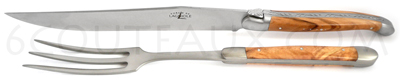 Forge de Laguiole OLIVE carving set, satin stainless steel blade and bolsters